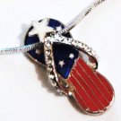 CZ Patriotic US Flag Flip Flop Sandal Rhodium Pendant Necklace Charm NP160 CZ Patriotic US Flag Flip Flop Sandal Rhodium Pendant Necklace Charm NP160