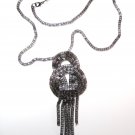 36" Gunmetal Mesh Chain Double Hoop Sweater Pendant NP943 36" Gunmetal Mesh Chain Double Hoop Sweater Pendant NP943
