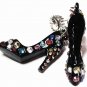 Stunning 3D Black Stiletto HIgh Heel Shoe CZ Pave Dangle Earrings EA29