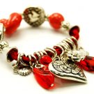 Heart Rose Lucite Beads Stretch Charm Bracelet BR37