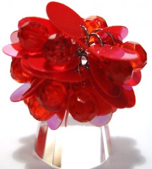 Trendy RED Dazzling Sequin Beads Cha Cha Ring OS39