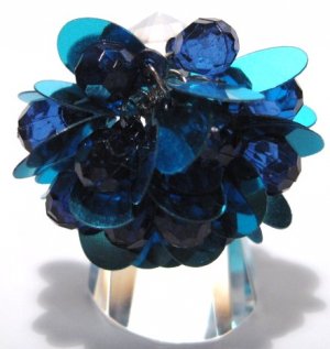 Trendy DARK BLUE Dazzling Sequin Beads Cha Cha Ring OS39