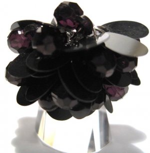Trendy BLACK Dazzling Sequin Beads Cha Cha Ring OS39