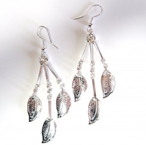 3" Dangle Leaf Clear CZ Earrings EA162