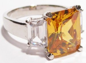 Sparkling Gold Clear CZ Rhodium Finish Ring WR117 Sz 8