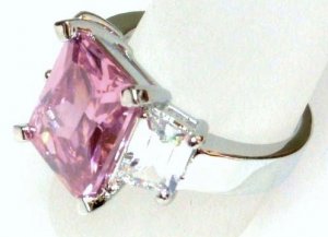 Sparkling Pink Clear CZ Rhodium Ring WR118 Sz 6