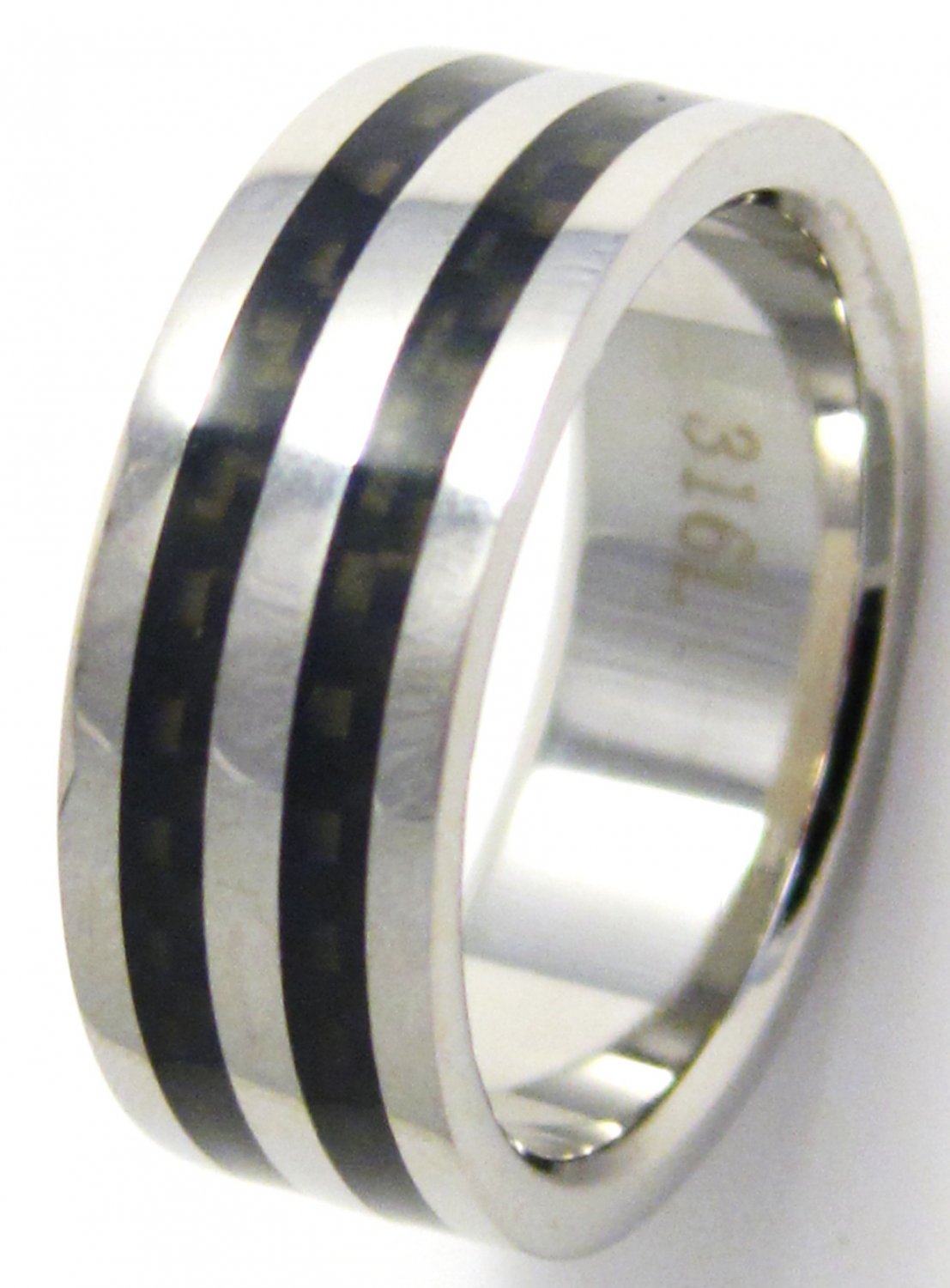8mm Black Carbon Fiber High Polish Stainless Steel Ring SSR02 Sz 9 or 11