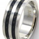8mm Black Carbon Fiber High Polish Stainless Steel Ring SSR02 Sz 9 or 11