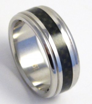 8mm Black Carbon Fiber Stainless Steel RIng SSR03 Sz 13