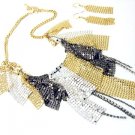 Mesh CZ Chains Cascade Drop Chunky Necklace Set NP06