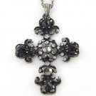 Black CZ Antique Silver Cross Pendant Necklace NP29 Black CZ Antique Silver Cross Pendant Necklace NP29