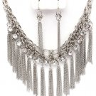 CZ Chains Silver Cascade Drop Necklace Earring Set NP1008