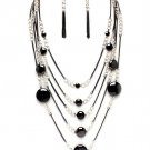 Chunky Black Silver Metal Beads Chains Cascade Drop Necklace Earrings Set NP1010
