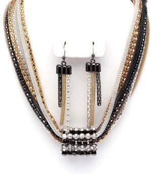Stunning 8 Multicolor Mesh Chains CZ Tube Chunky Necklace Earrings Set NP1012