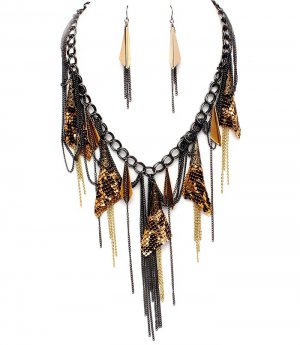 Copper Gun Metal Gold Mesh Chains Cascade Drop Chunky Necklace NP1013