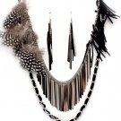 Stunning 30 Inch Multistrand Feather Suede Metal Bands Necklace Earring Set NP1015 Stunning 30 Inch Multistrand Feather Suede Metal Bands Necklace Earring Set NP1015
