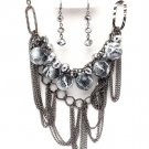 Antique Silver Animal Print Ball Beads Chains Necklace Earrings NP1021