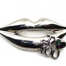 2.25" Lips "I Love U" Crystal Rhodium Brooch BP54