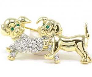 2" Adorable Crystal Pave Puppy Dog Puppies Brooch Pin BP69