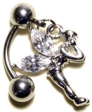 CLEAR Austrian Crystal Reverse Fairy Dangle Stainless Steel Belly Ring BJ17