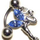 BLUE Austrian Crystal Reverse Fairy Dangle Stainless Steel Belly Ring BJ17