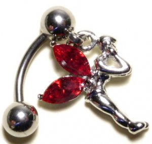 RED Austrian Crystal Reverse Fairy Dangle Stainless Steel Belly Ring BJ17