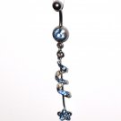 BLUE Austrian Crystal Spiral Flower Dangle Stainless Steel Belly Ring BJ43