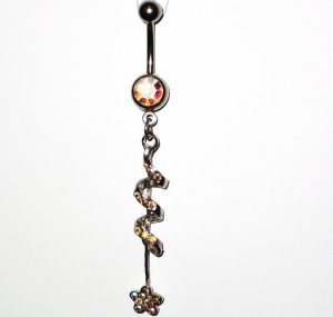 AB Austrian Crystal Spiral Flower Dangle Stainless Steel Belly Ring BJ43
