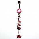 PINK Austrian Crystal Spiral Flower Dangle Stainless Steel Belly Ring BJ43
