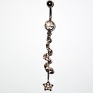 Clear Austrian Crystal Spiral Star Dangle Stainless Steel Belly Ring BJ44