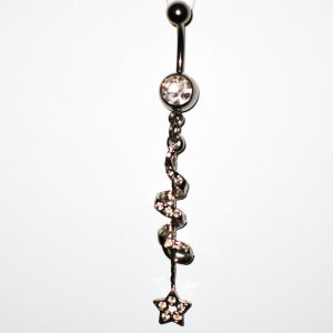 Clear Austrian Crystal Spiral Star Dangle Stainless Steel Belly Ring BJ44