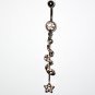 Clear Austrian Crystal Spiral Star Dangle Stainless Steel Belly Ring BJ44
