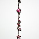 Pink Austrian Crystal Spiral Star Dangle Stainless Steel Belly Ring BJ44