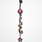 Pink Austrian Crystal Spiral Star Dangle Stainless Steel Belly Ring BJ44