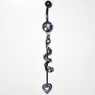 Blue Austrian Crystal Spiral Heart Dangle Stainless Steel Belly Ring BJ45