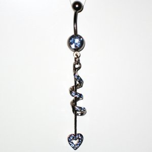 Blue Austrian Crystal Spiral Heart Dangle Stainless Steel Belly Ring BJ45