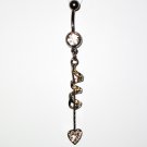 Clear Austrian Crystal Spiral Heart Dangle Stainless Steel Belly Ring BJ45