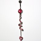 Pink Austrian Crystal Spiral Heart Dangle Stainless Steel Belly Ring BJ45