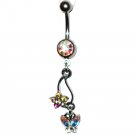 AB Austrian Crystal Butterfly Flower Dangle Stainless Steel Belly Ring BJ42