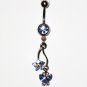 Blue Austrian Crystal Butterfly Flower Dangle Stainless Steel Belly Ring BJ42