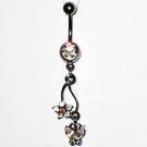 BJ42 Clear Austrian Crystal Butterfly Flower Dangle Stainless Steel Belly Ring