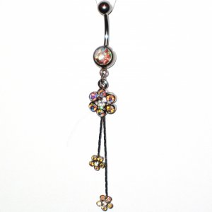 AB Austrian Crystal Flower Dangle Stainless Steel Belly Ring BJ41