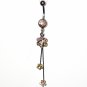 AB Austrian Crystal Flower Dangle Stainless Steel Belly Ring BJ41