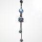 Blue Austrian Crystal Flower Dangle Stainless Steel Belly Ring BJ41
