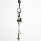 Clear Austrian Crystal Flower Dangle Stainless Steel Belly Ring BJ41