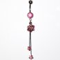 Pink Austrian Crystal Flower Dangle Stainless Steel Belly Ring BJ41