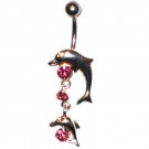 Pink Sparkling Crystal Dolphin Dangle Belly Ring BJ06