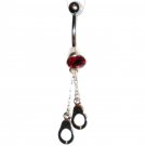 Red Crystal Dangle Handcuffs Belly Ring BJ13