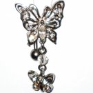 Clear Austrian Crystal Reverse Butterfly Dangle Belly Ring BJ15