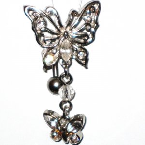 Clear Austrian Crystal Reverse Butterfly Dangle Belly Ring BJ15